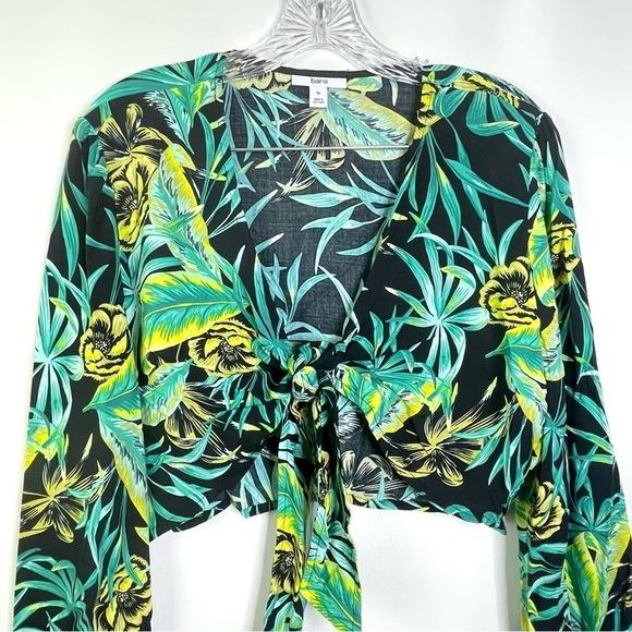 BAR III Floral Printed Black Tie Front Crop Top Long Sleeve Pants Set Sz XL/L - Picture 5 of 13